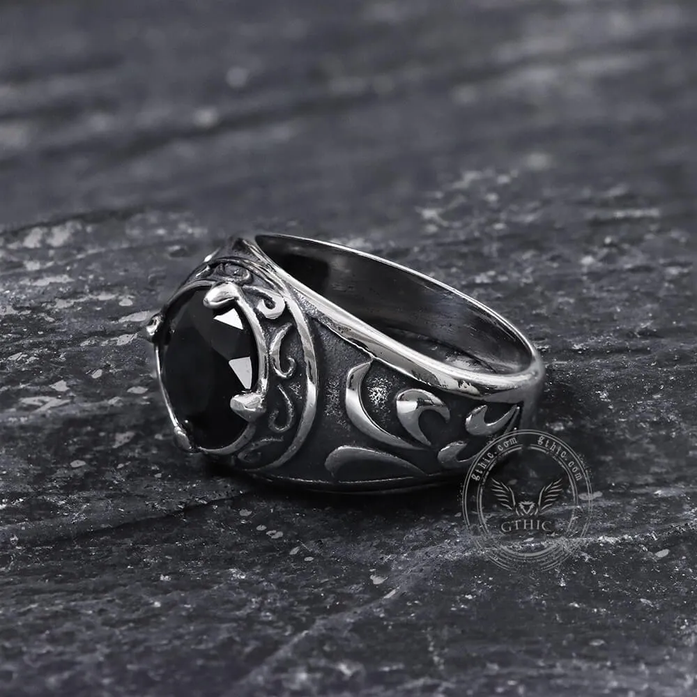 Carved Stainless Steel Gemstone Ring