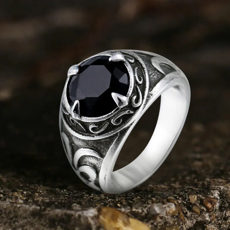 Carved Stainless Steel Gemstone Ring