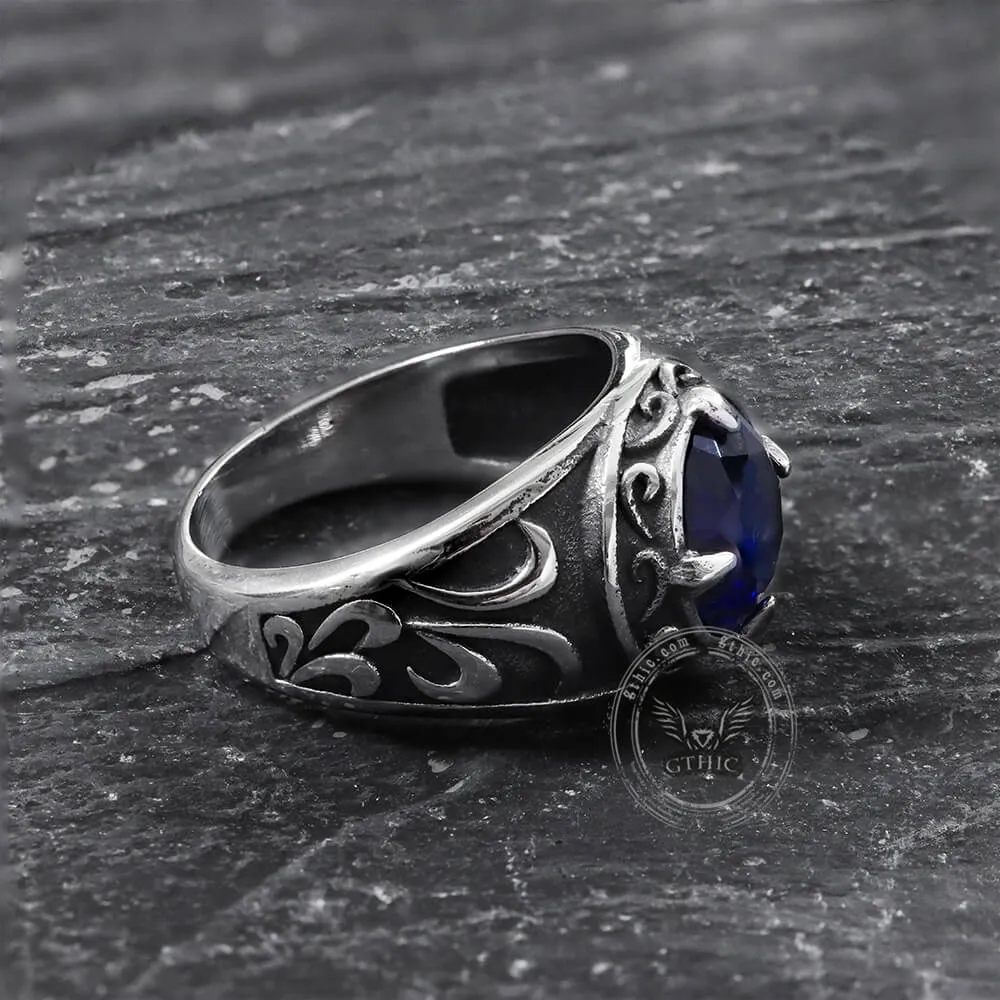 Carved Stainless Steel Gemstone Ring