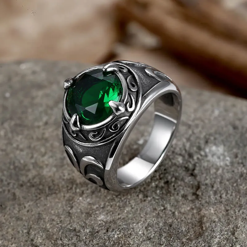 Carved Stainless Steel Gemstone Ring