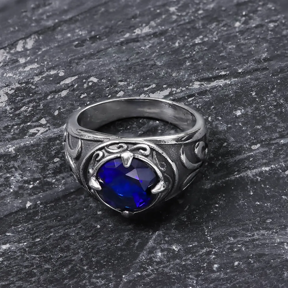 Carved Stainless Steel Gemstone Ring