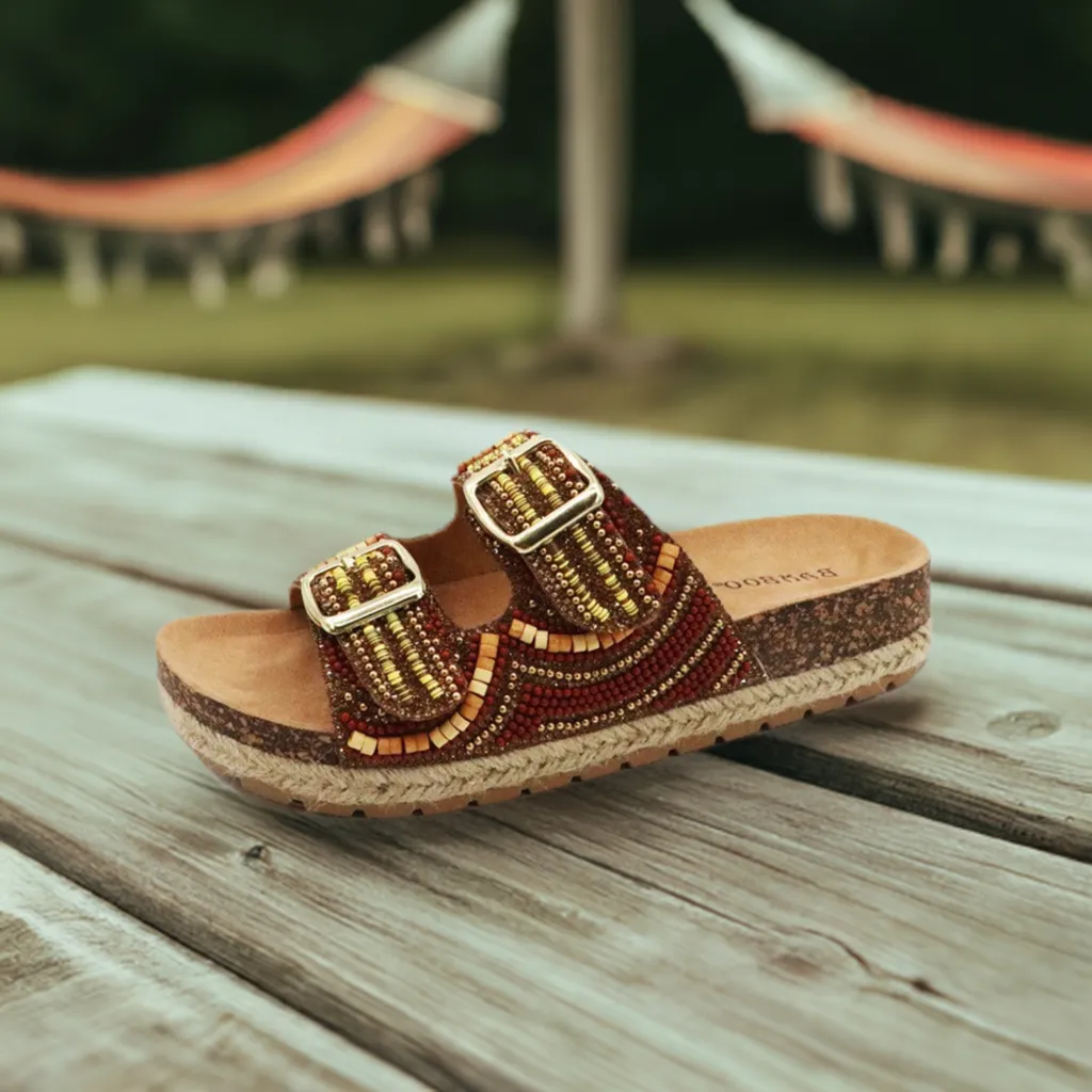 CLASH-05 Chestnut Brown Beaded Sandal with Multi Tonal Bead Accents