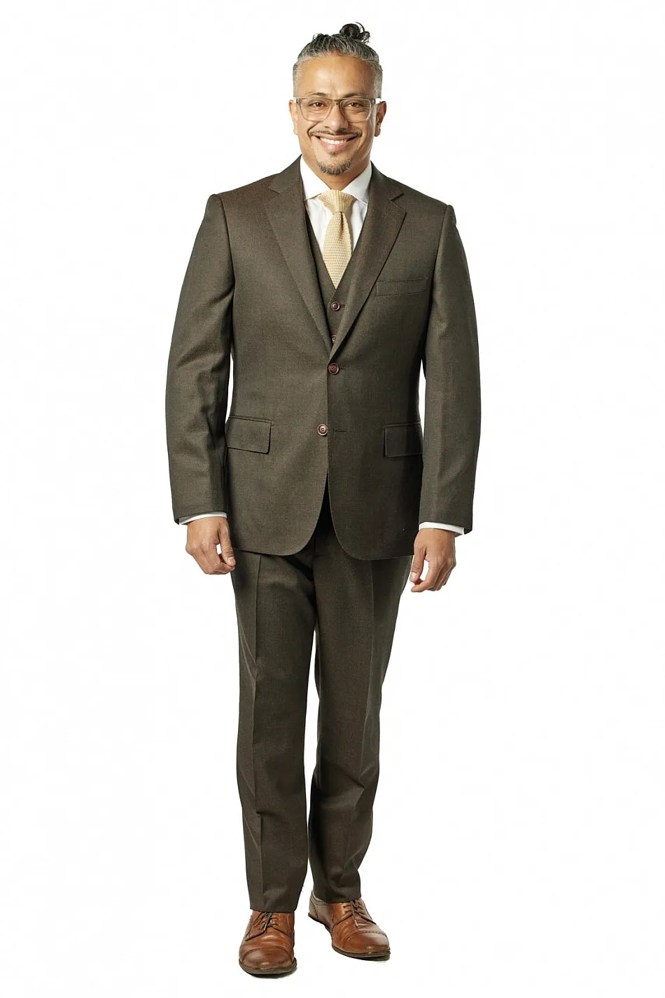 Classic Fit Brown Sharkskin Three Piece Suit ST-3P-406