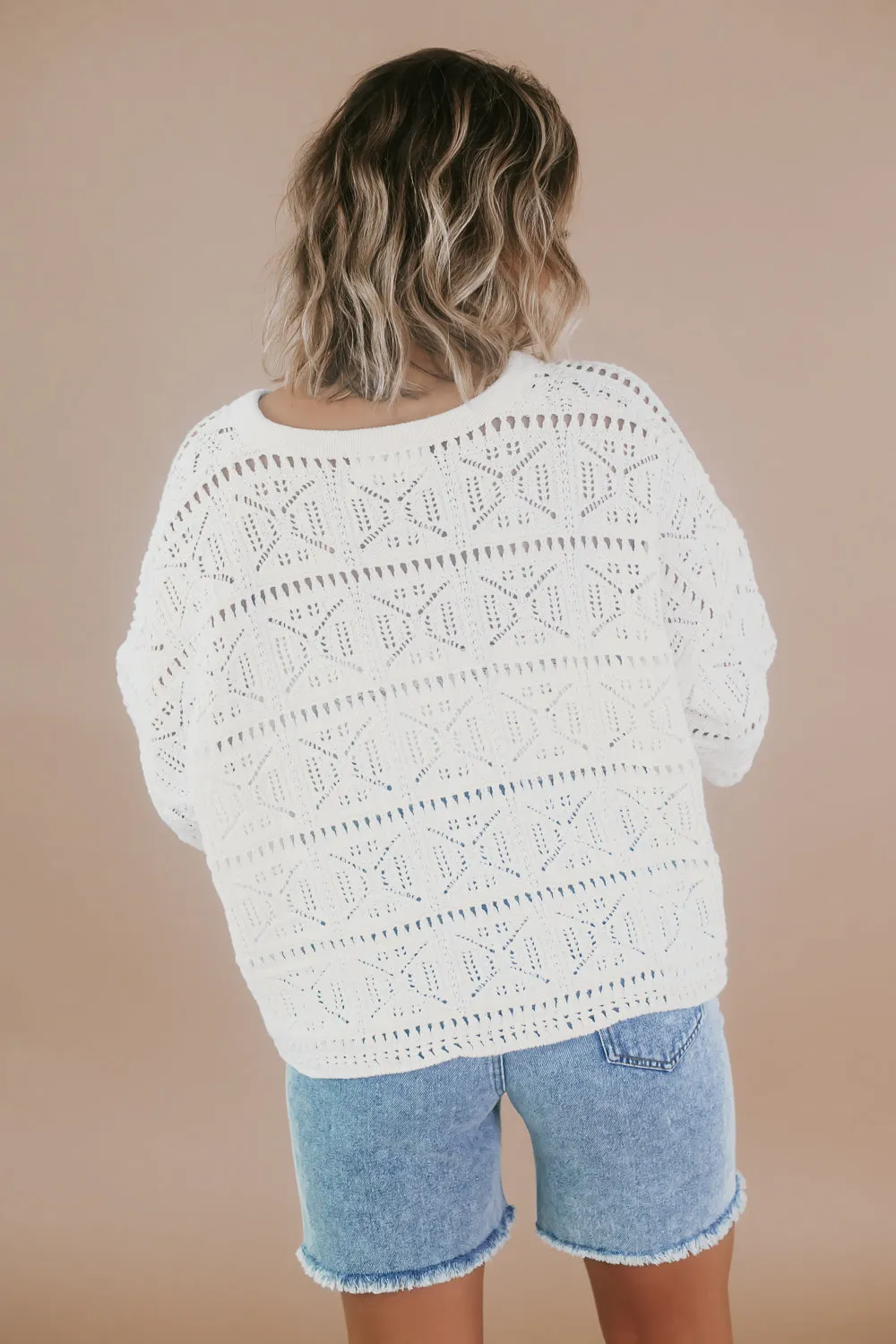 Cream 3/4 Sleeve Lightweight Sweater