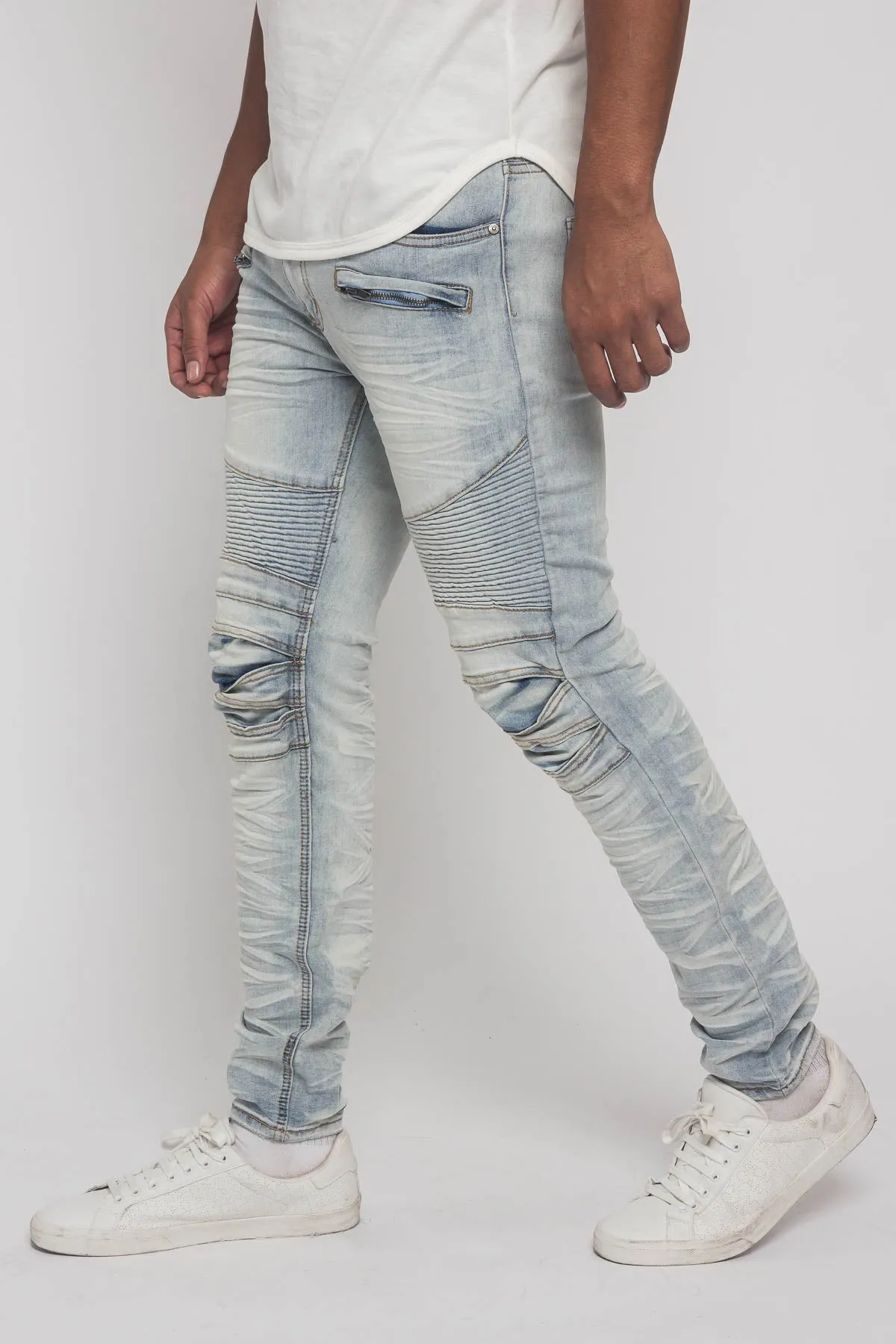 Creased Biker Denim Jeans