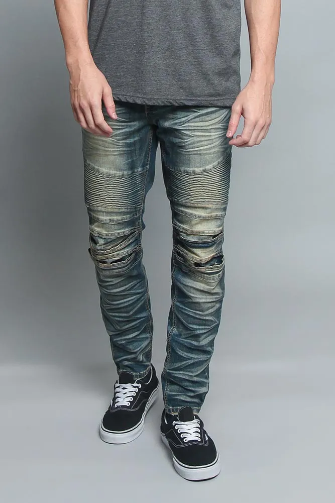 Creased Biker Denim Jeans