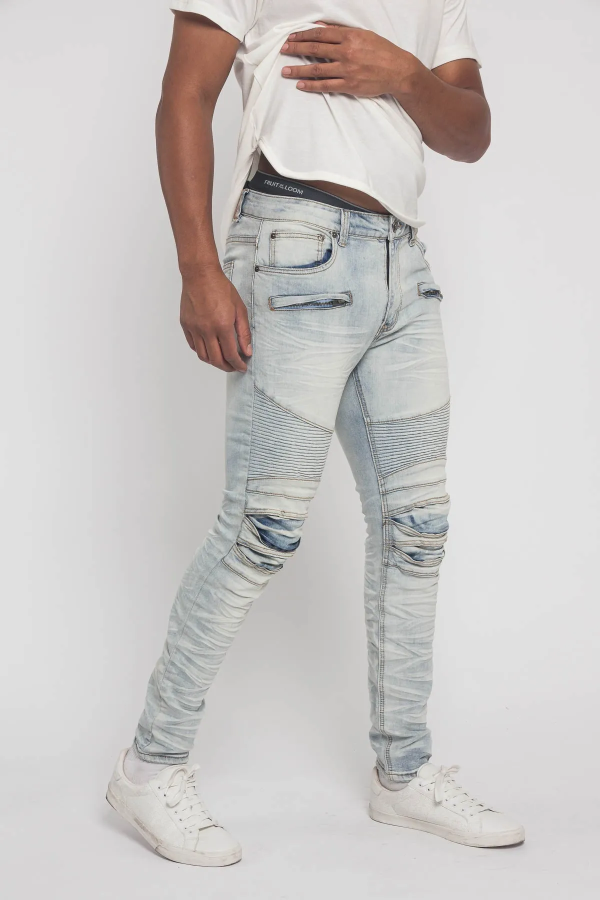 Creased Biker Denim Jeans