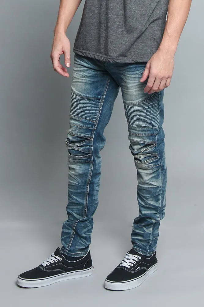 Creased Biker Denim Jeans