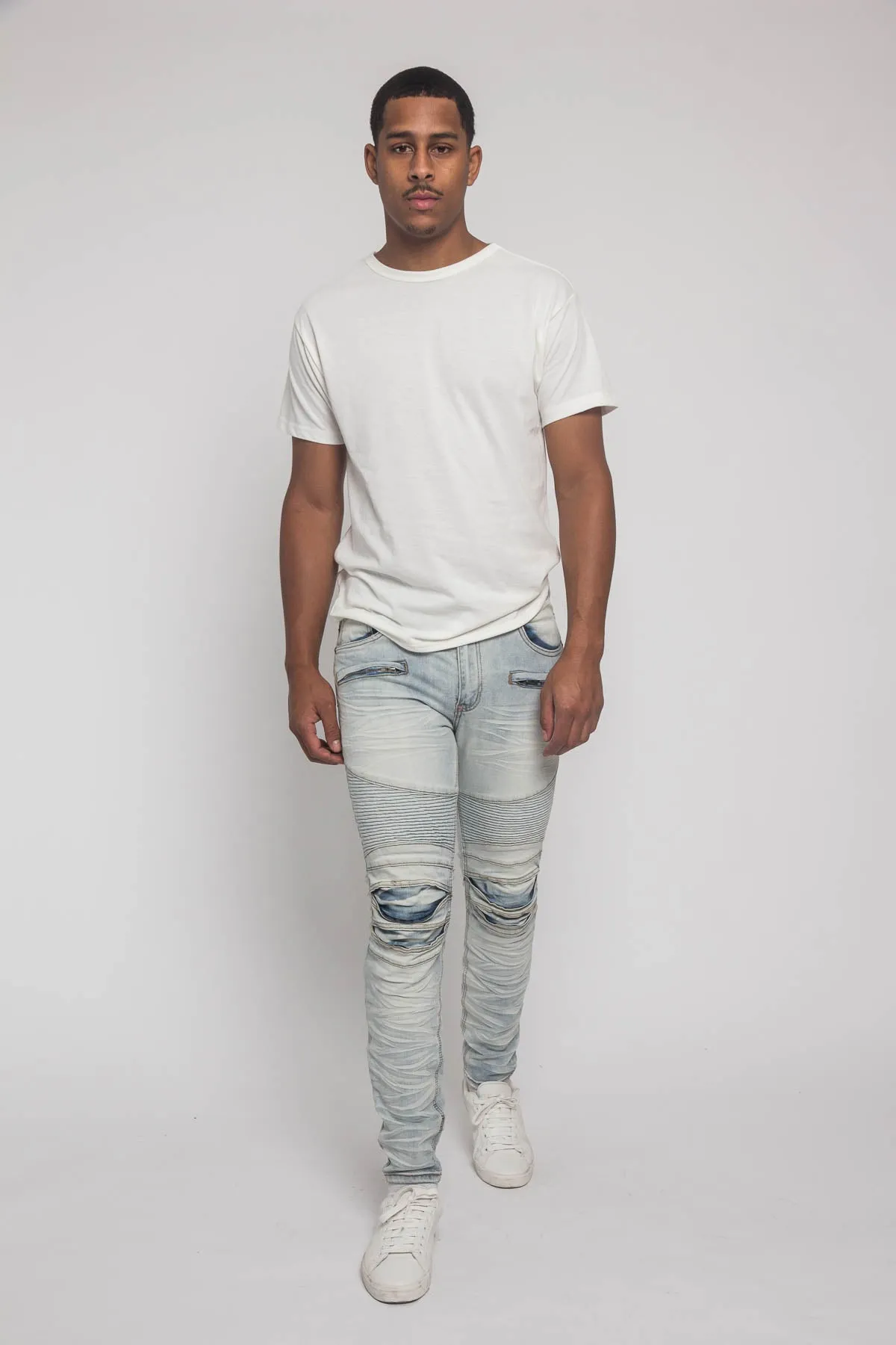 Creased Biker Denim Jeans