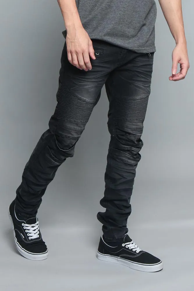 Creased Biker Denim Jeans