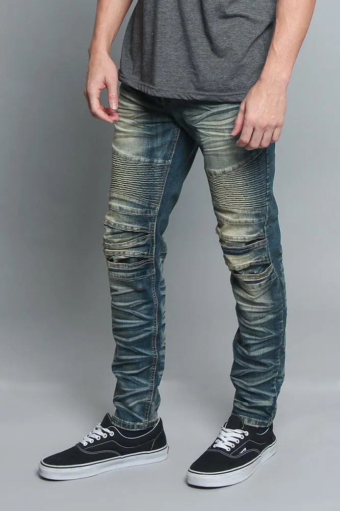 Creased Biker Denim Jeans