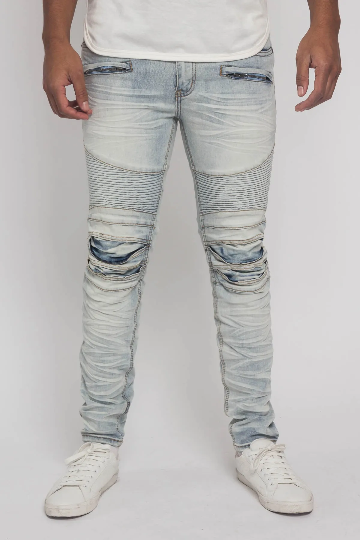 Creased Biker Denim Jeans