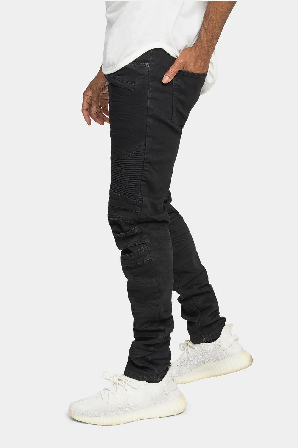 Creased Biker Denim Jeans