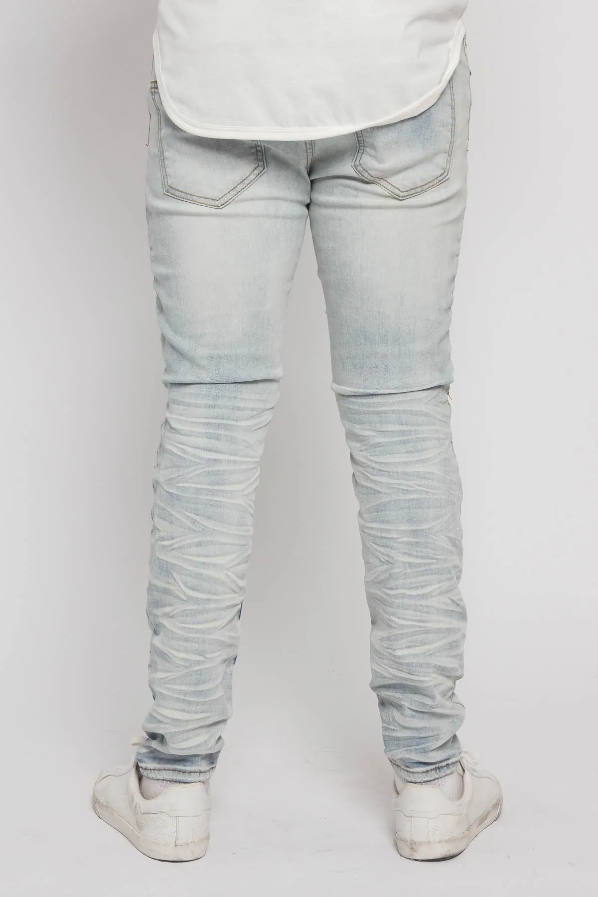 Creased Biker Denim Jeans