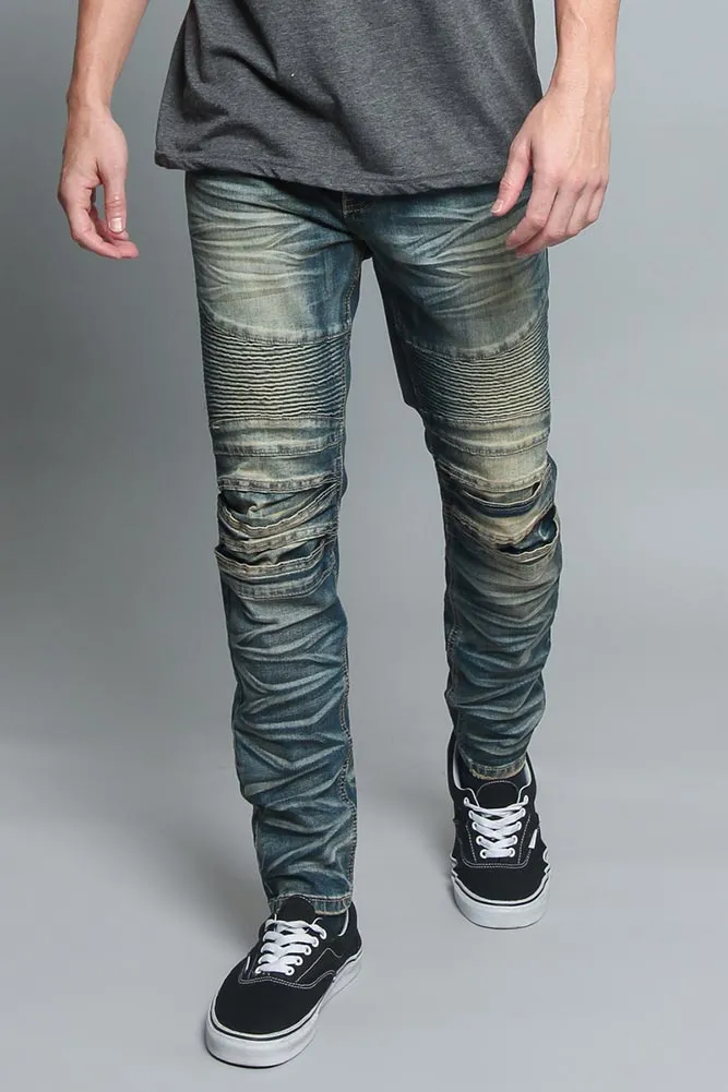 Creased Biker Denim Jeans