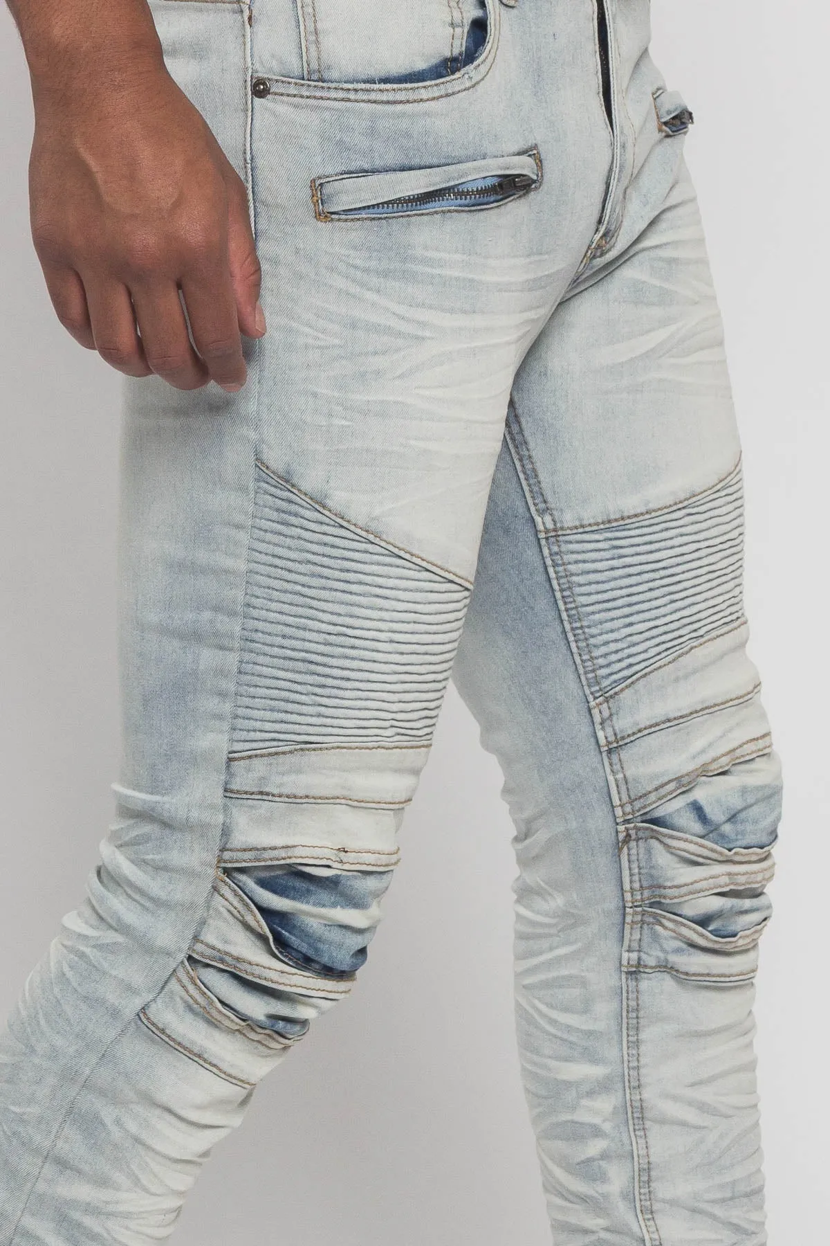 Creased Biker Denim Jeans