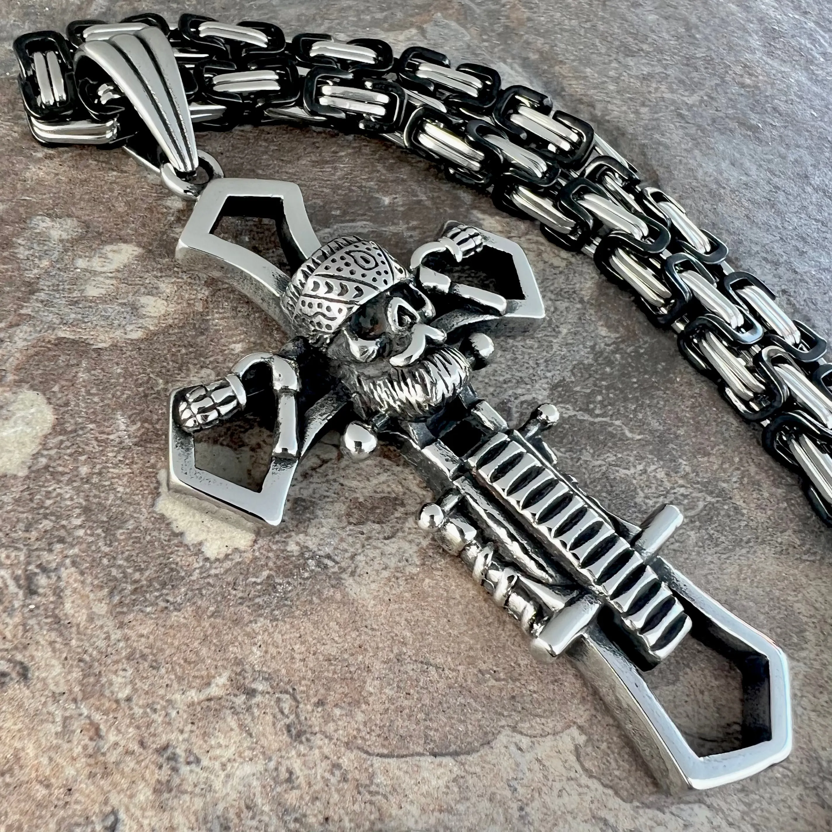 Cross - Old School Biker Pendant - Necklace (703)