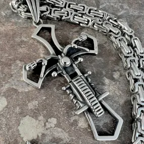 Cross - Old School Motorcycle Pendant - Necklace (227)