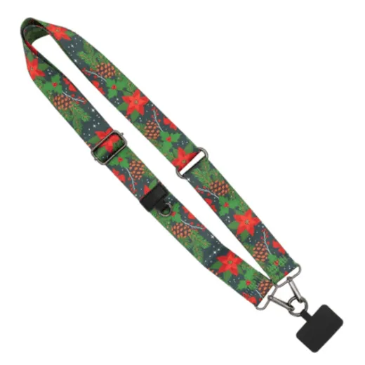 Crossbody Cell Phone Strap, Pinecones & Poinsettias