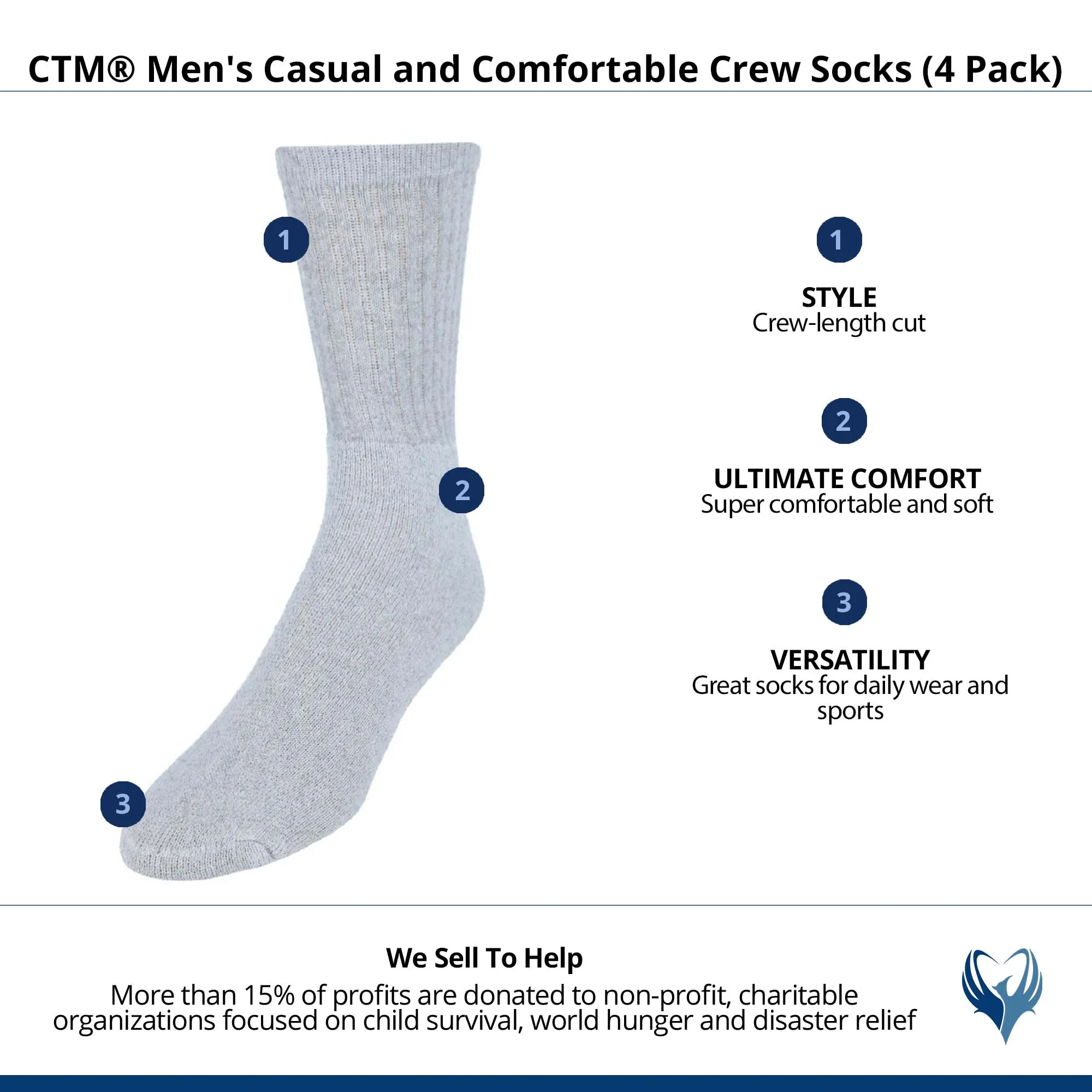 CTM® Men's Casual and Comfortable Crew Socks (4 Pack)