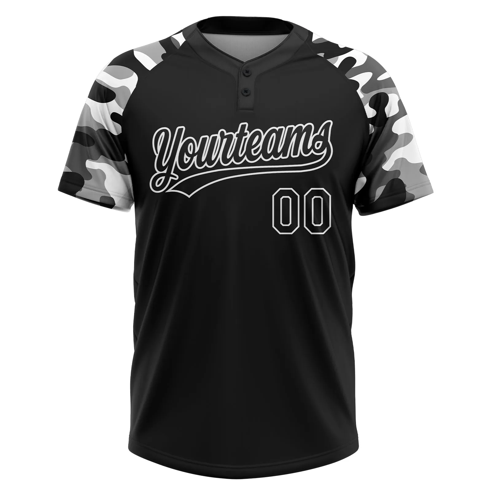 Custom Black Black-Camo 3D Pattern Two-Button Unisex Softball Jersey