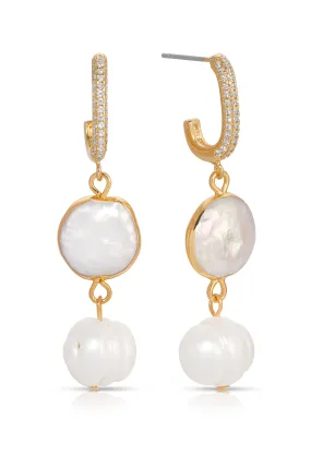 Dangling Freshwater Pearl Huggie Hoop Earrings