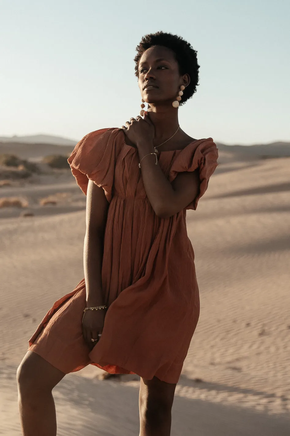 Dasha Textured Mini Dress in Terracotta