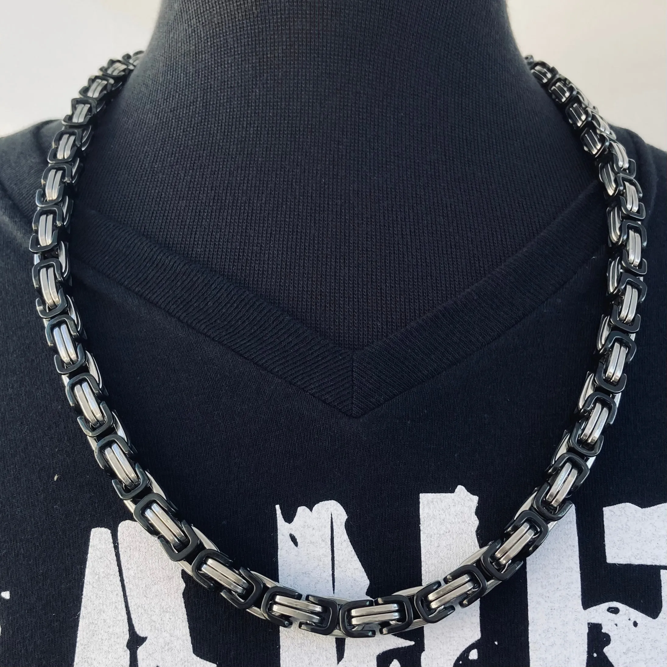 Daytona Necklace - Silver & Black - Deluxe - 1/4 inch wide