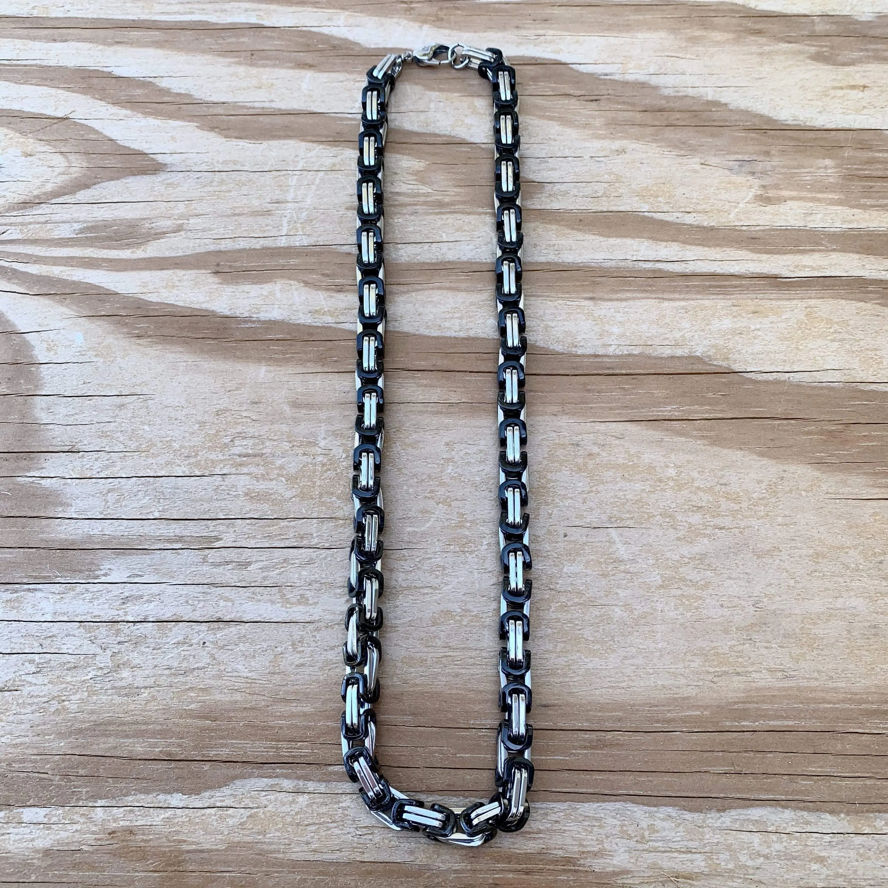 Daytona Necklace - Silver & Black - Deluxe - 1/4 inch wide