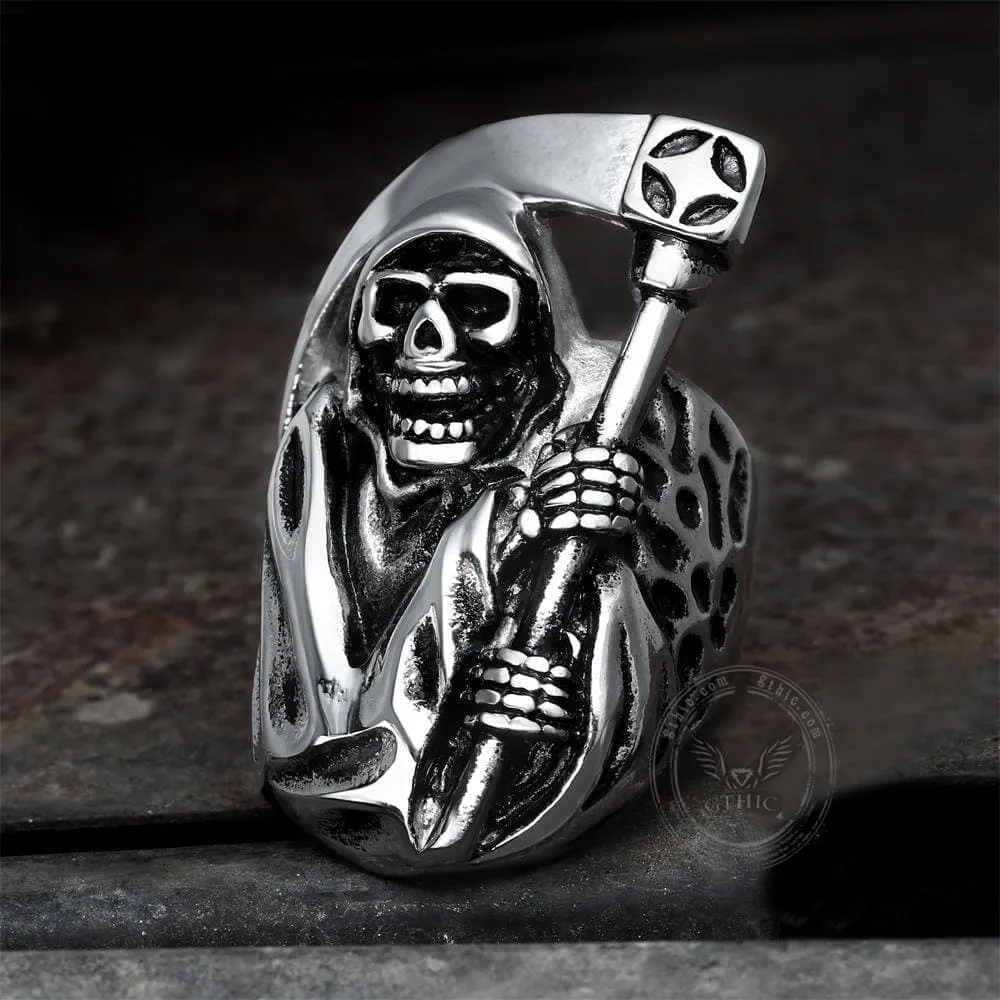 Death Sickle Stainless Steel Skull Ring