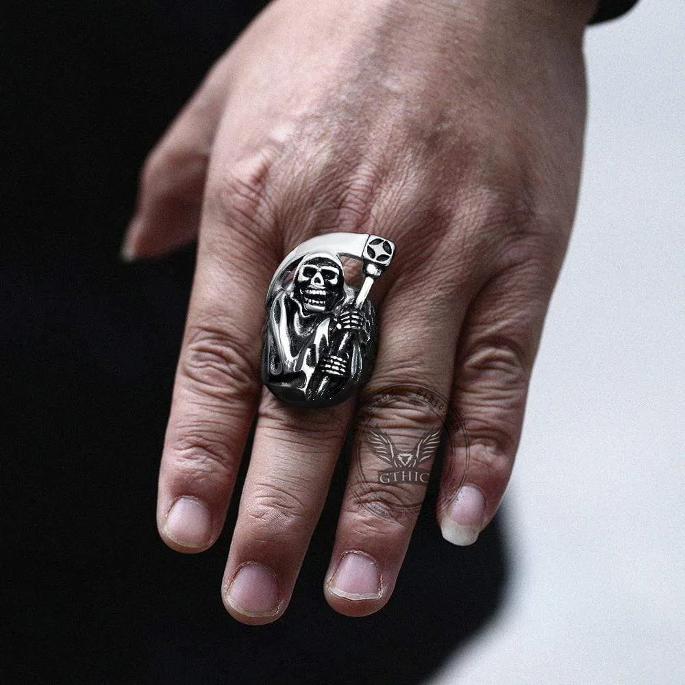 Death Sickle Stainless Steel Skull Ring