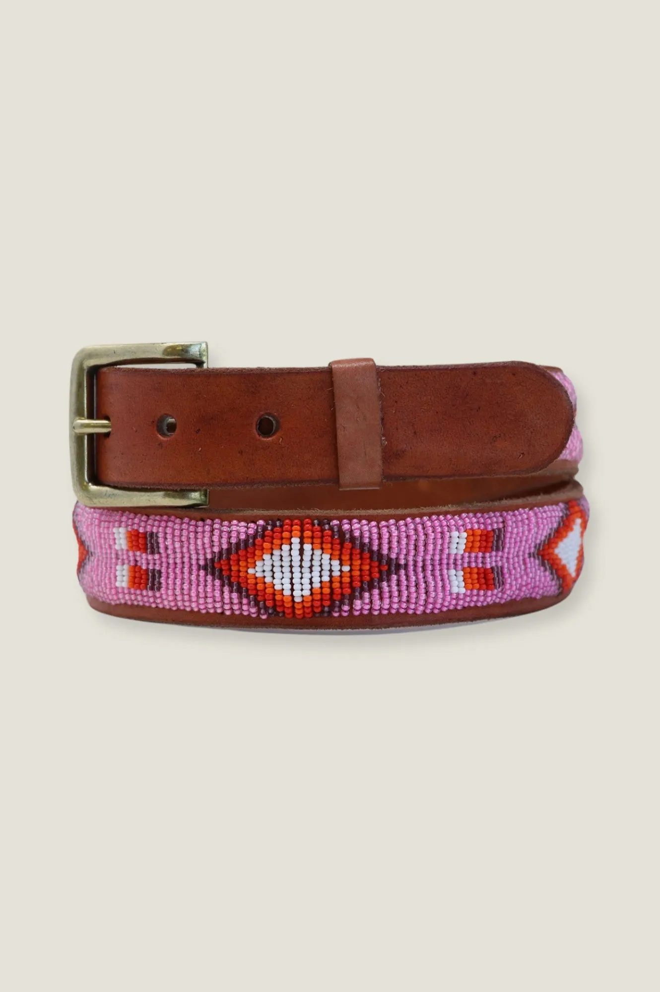 Diamond and Squares Leather Belt | Red/Pink