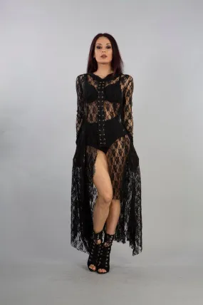 Dracula Long Hooded Dress In Black Lace