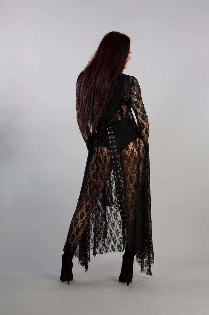 Dracula Long Hooded Dress In Black Lace