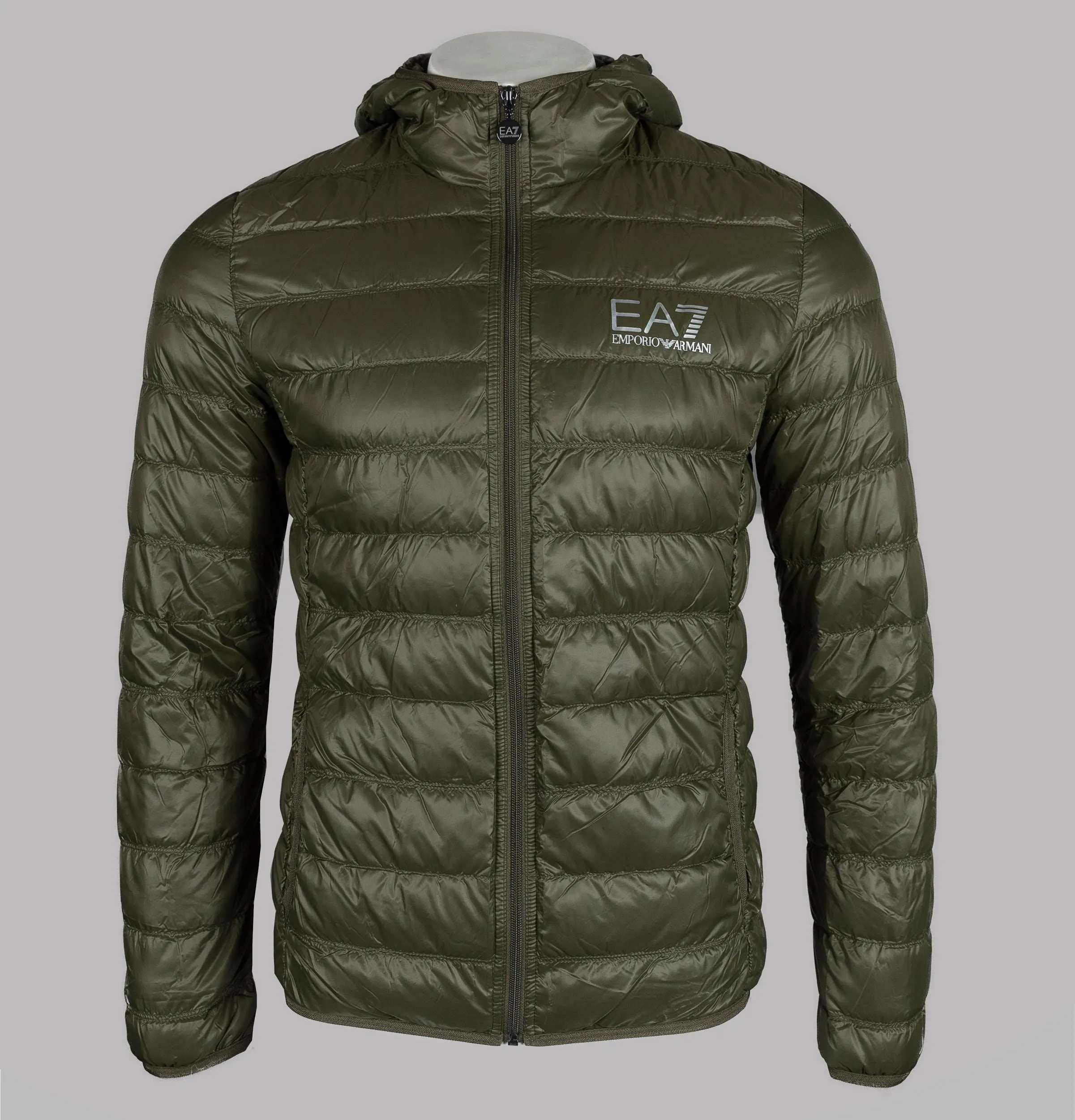 EA7 Quilted Down Hooded Jacket Forest Night