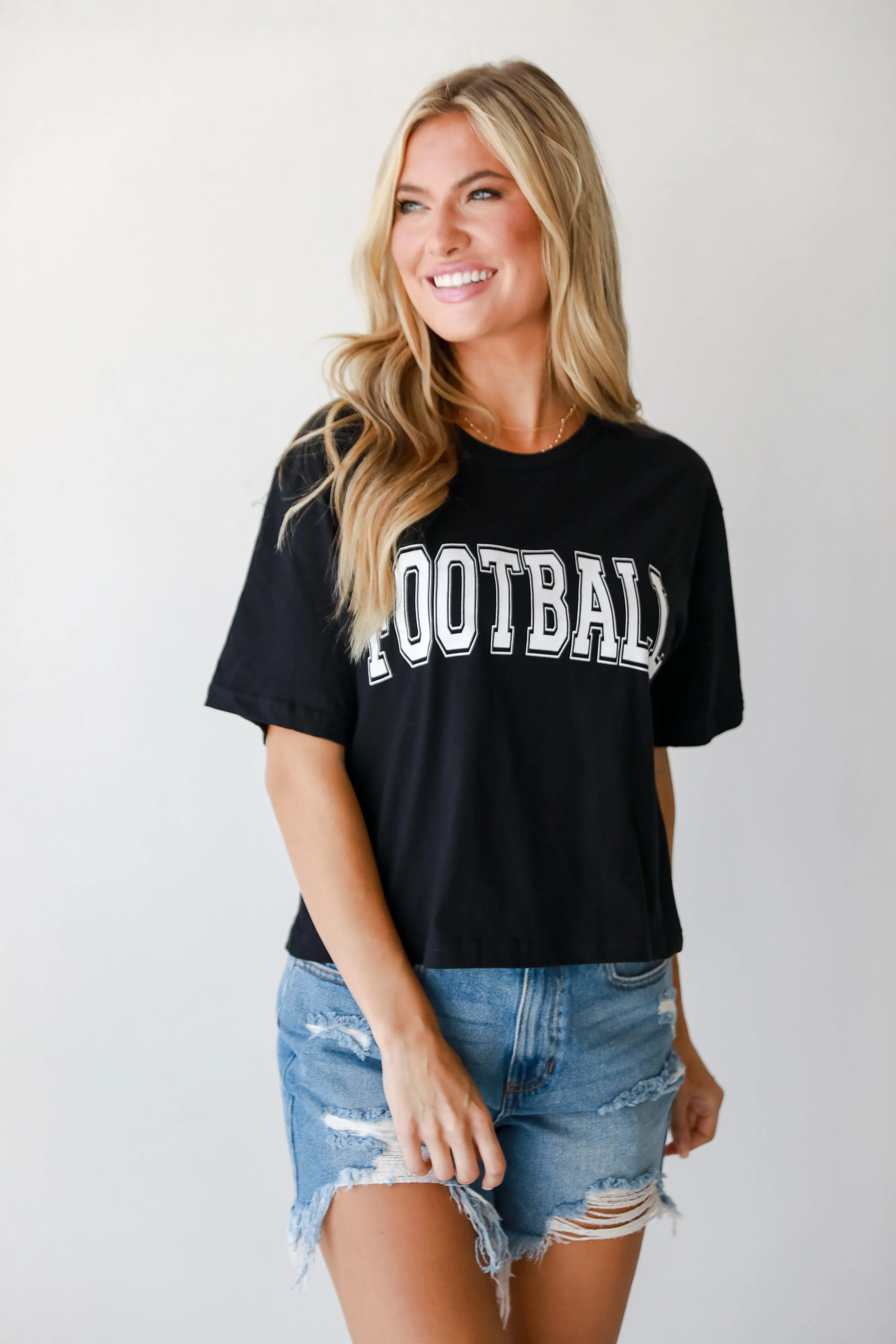 FINAL SALE - Black Football Cropped Tee