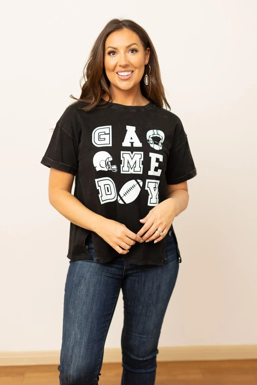 'Game Day' on Black Side Slit Crop Tee