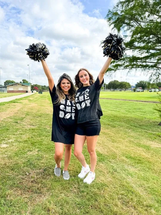 'Game Day' on Black Side Slit Crop Tee