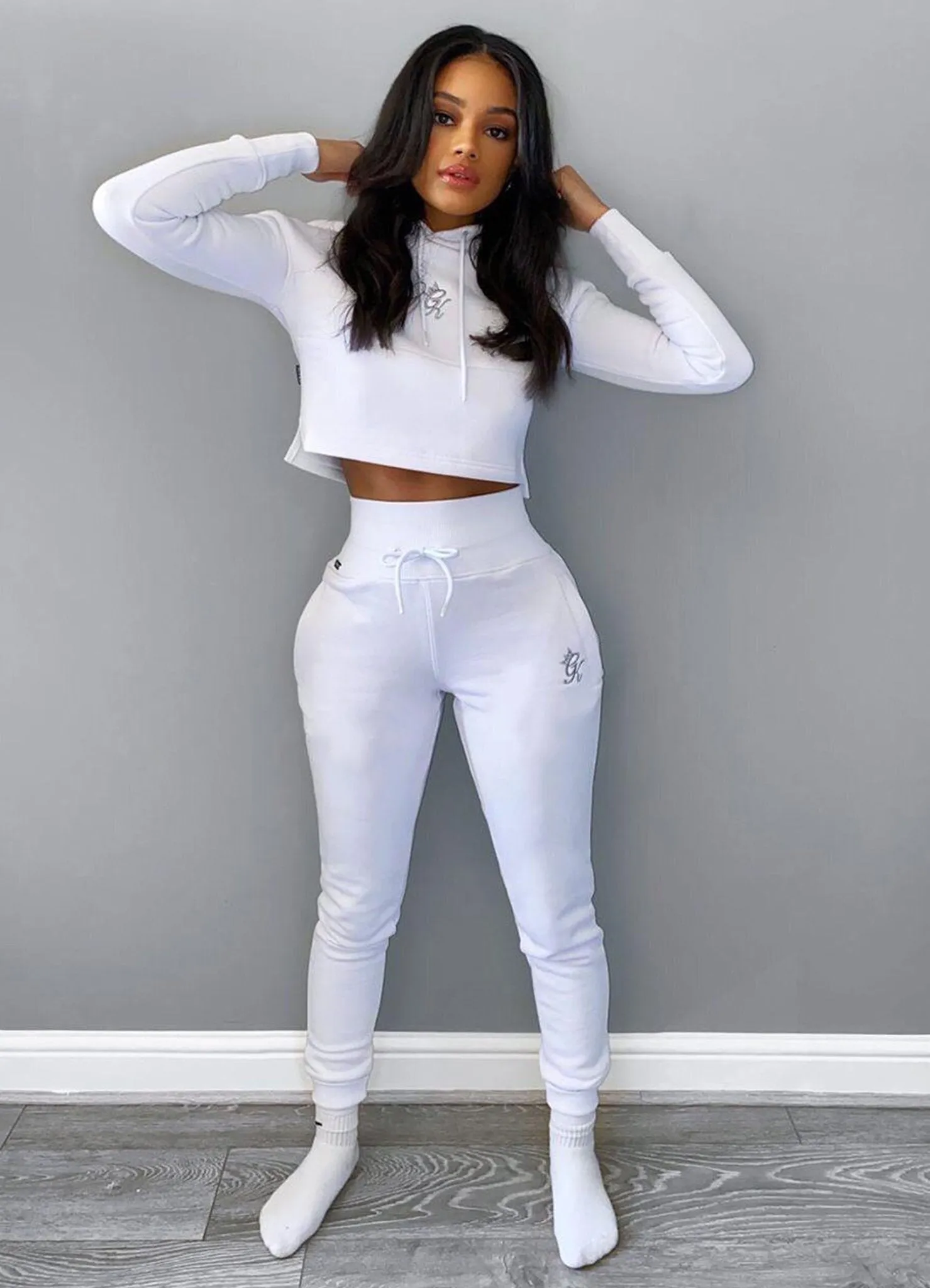 Gym King Sky Hooded Crop - White