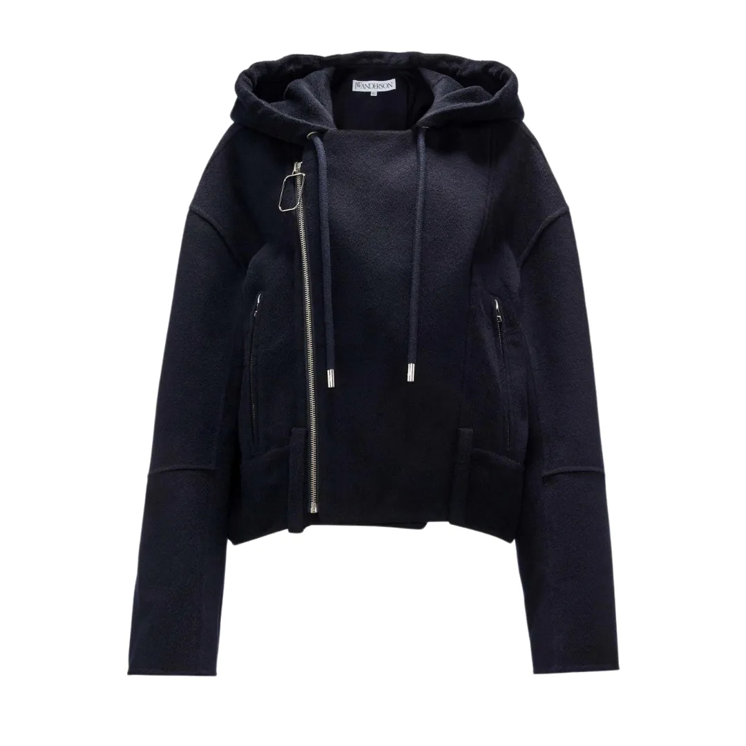 Hooded Wool Biker Jacket