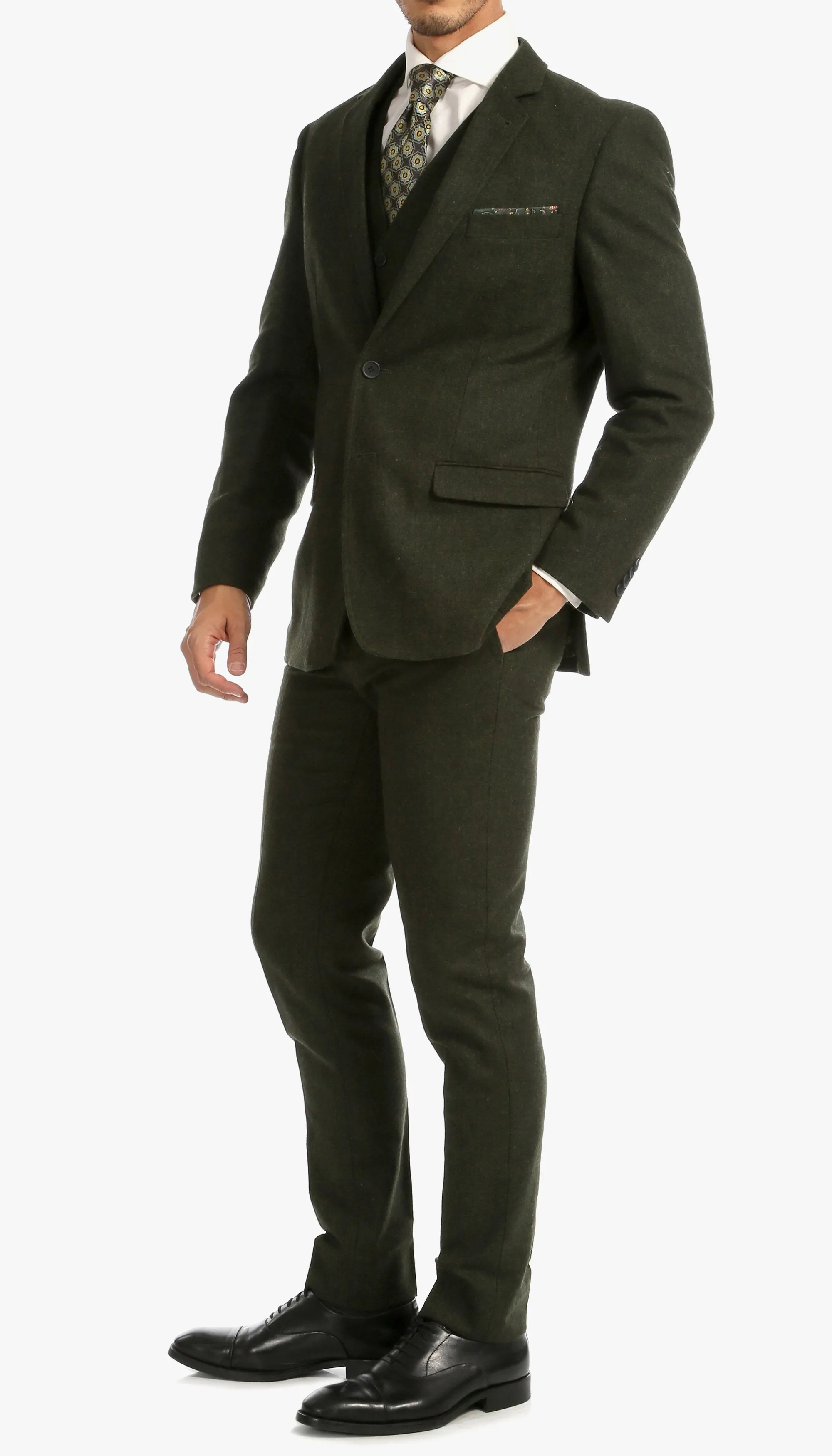 Hunter Green Slim Fit 3 Piece Tweed Suit