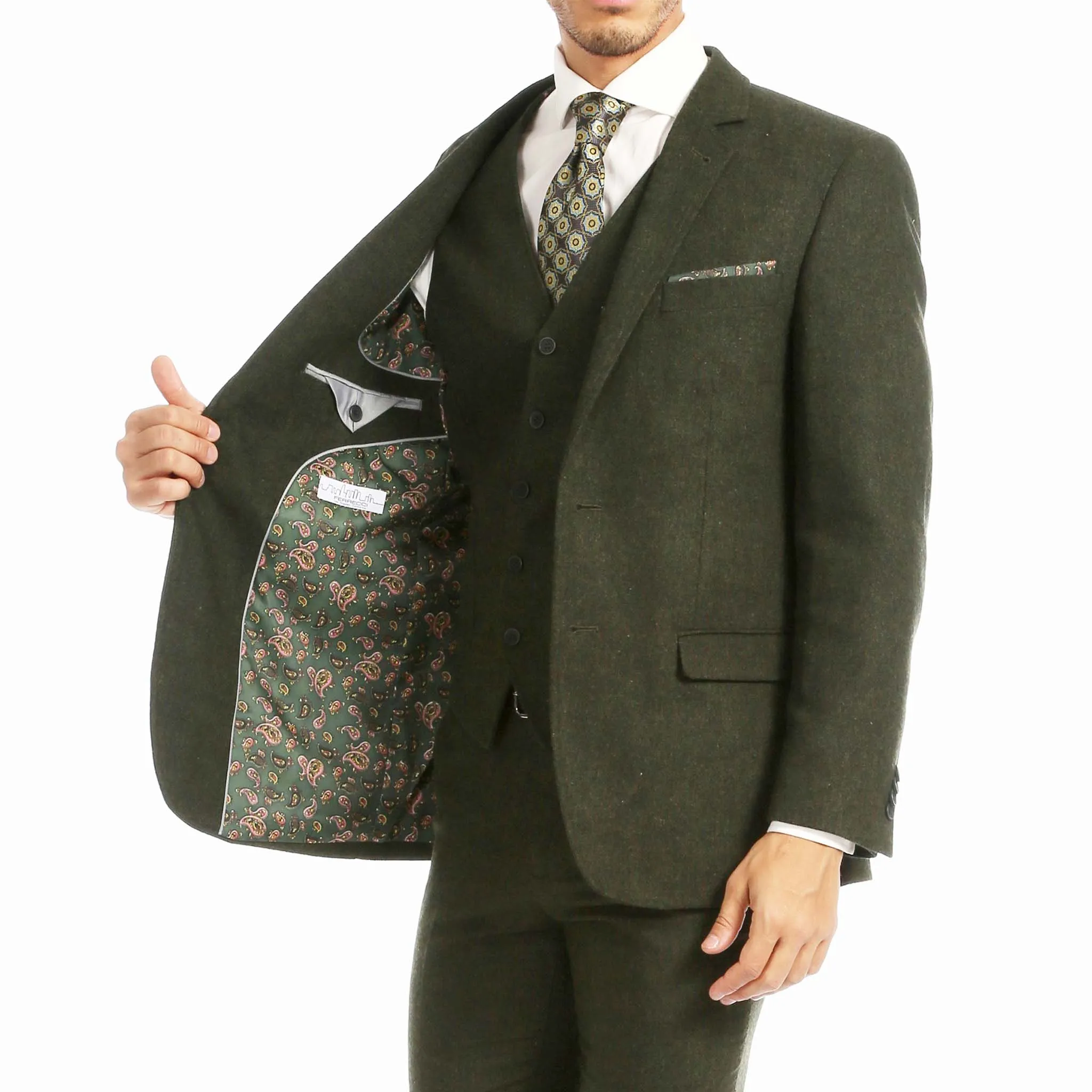 Hunter Green Slim Fit 3 Piece Tweed Suit