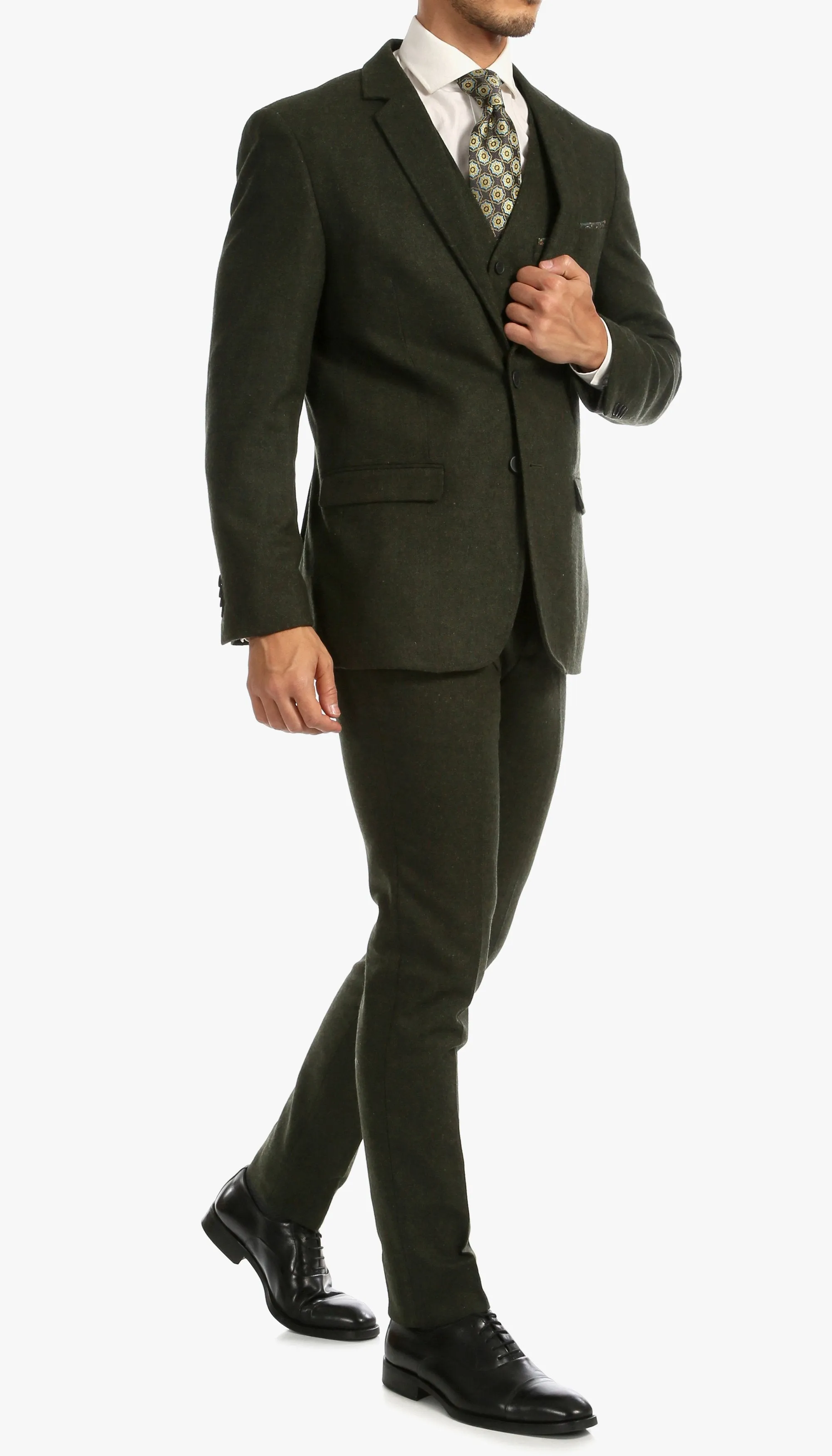 Hunter Green Slim Fit 3 Piece Tweed Suit