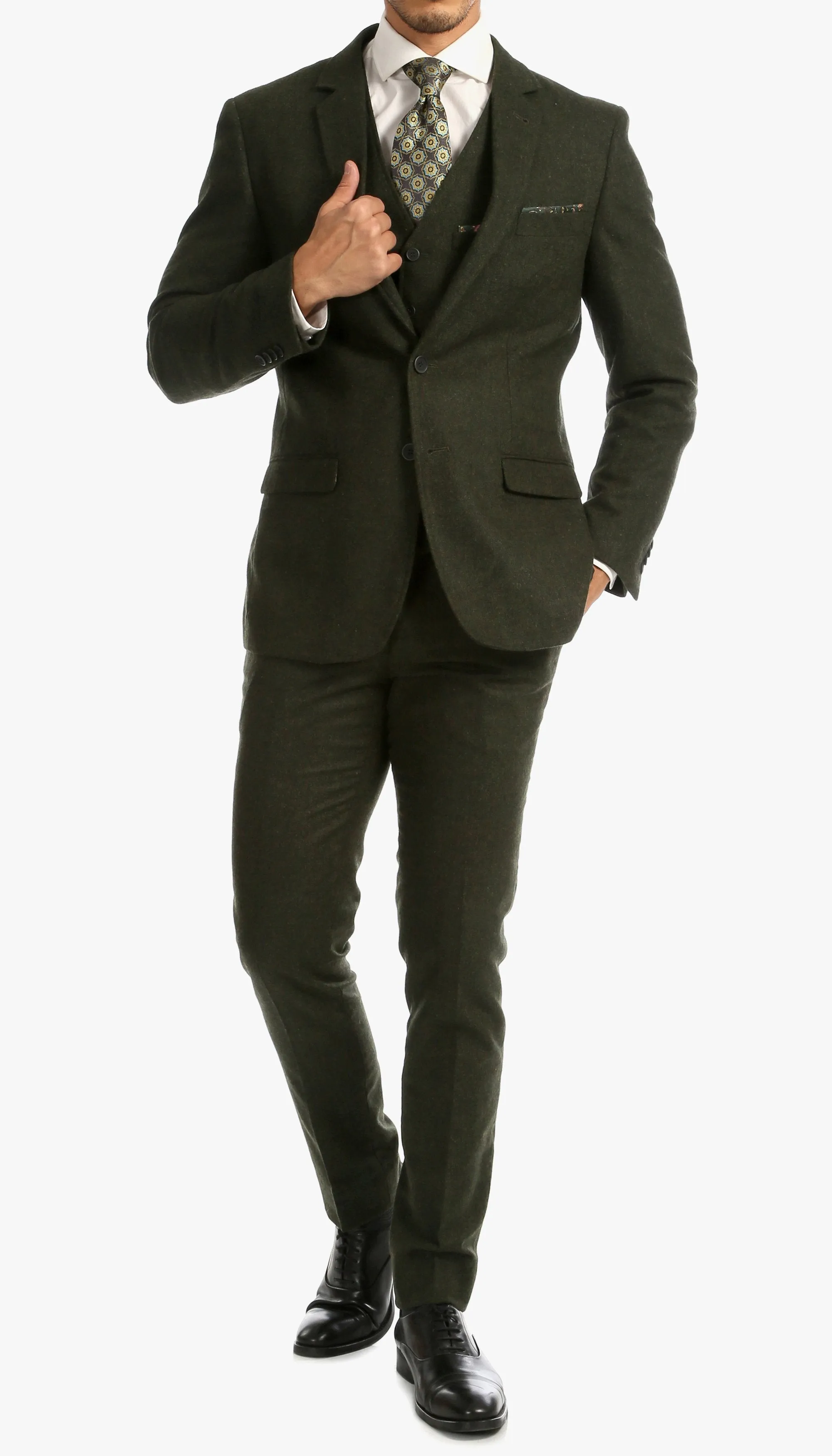 Hunter Green Slim Fit 3 Piece Tweed Suit