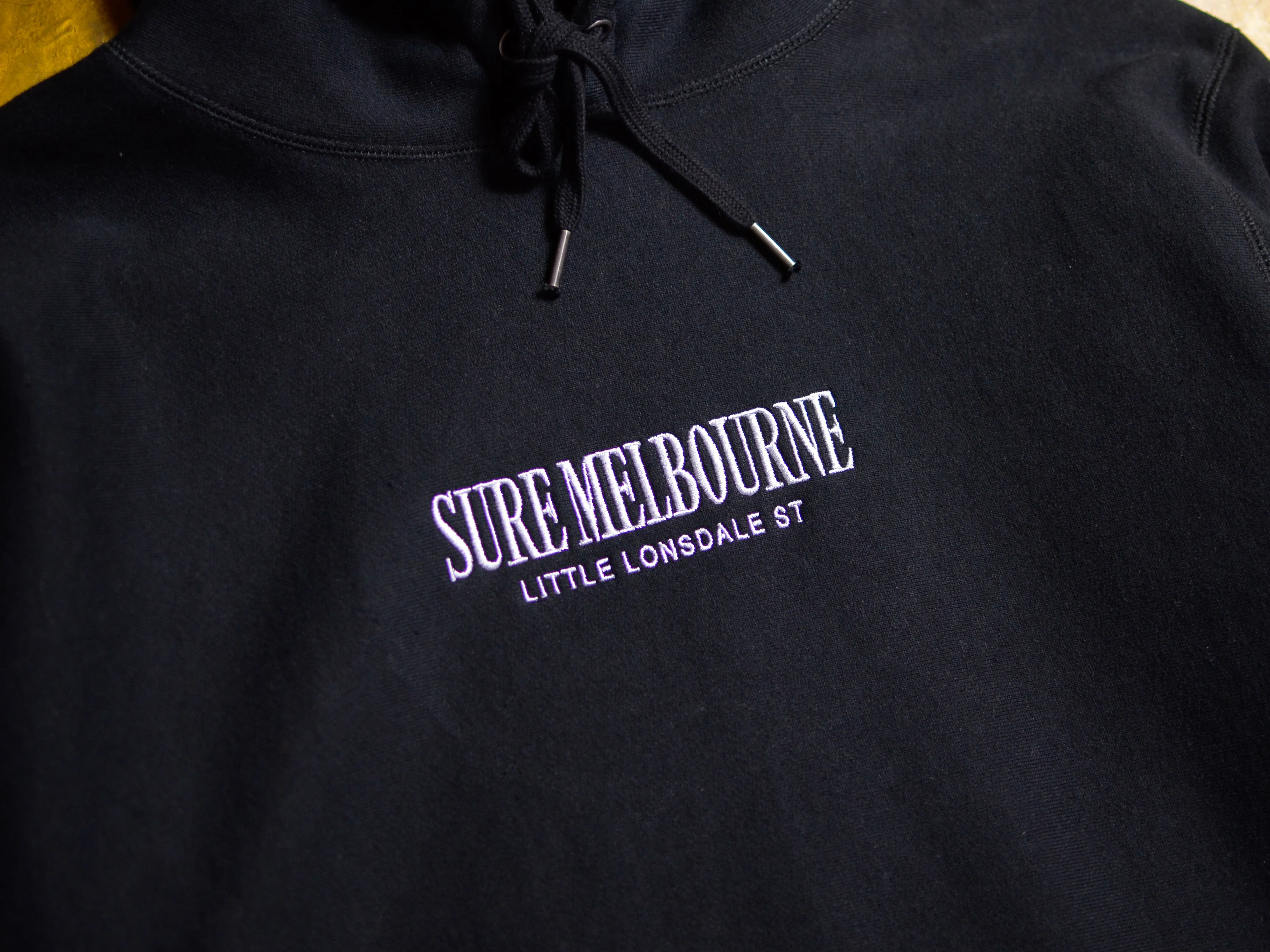 Little Lonsdale St. Embroidered Super Heavyweight Reverse Weave Hooded Fleece - Black