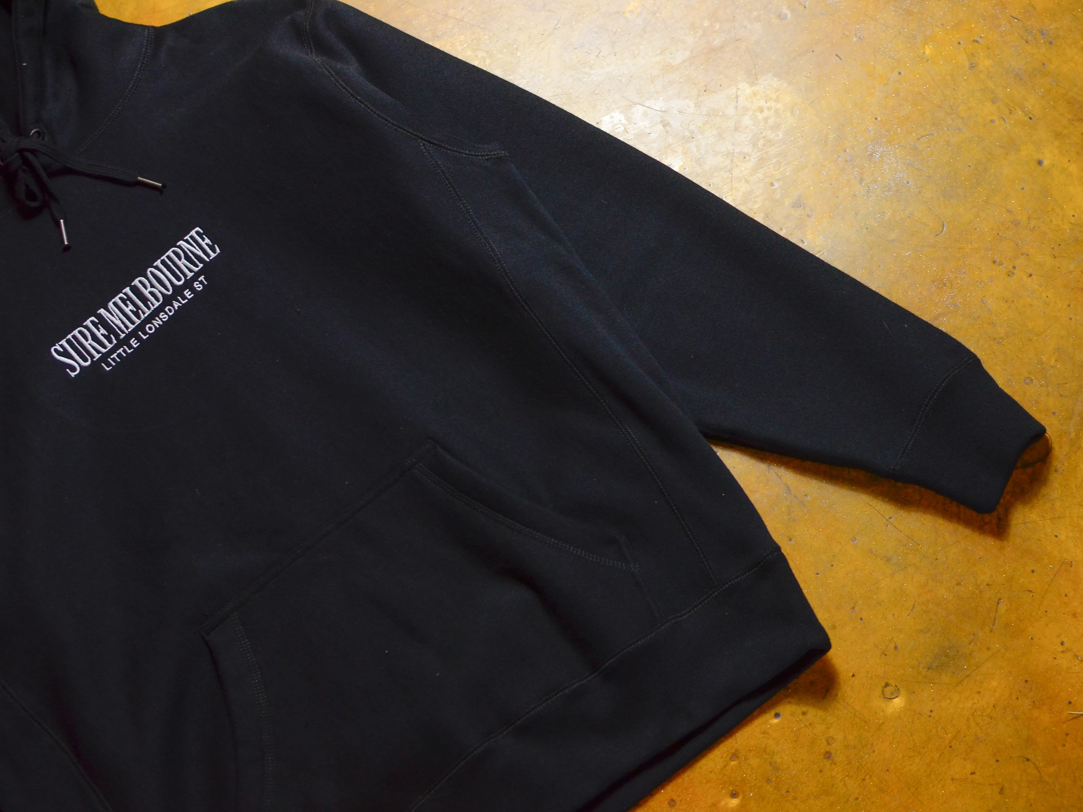 Little Lonsdale St. Embroidered Super Heavyweight Reverse Weave Hooded Fleece - Black