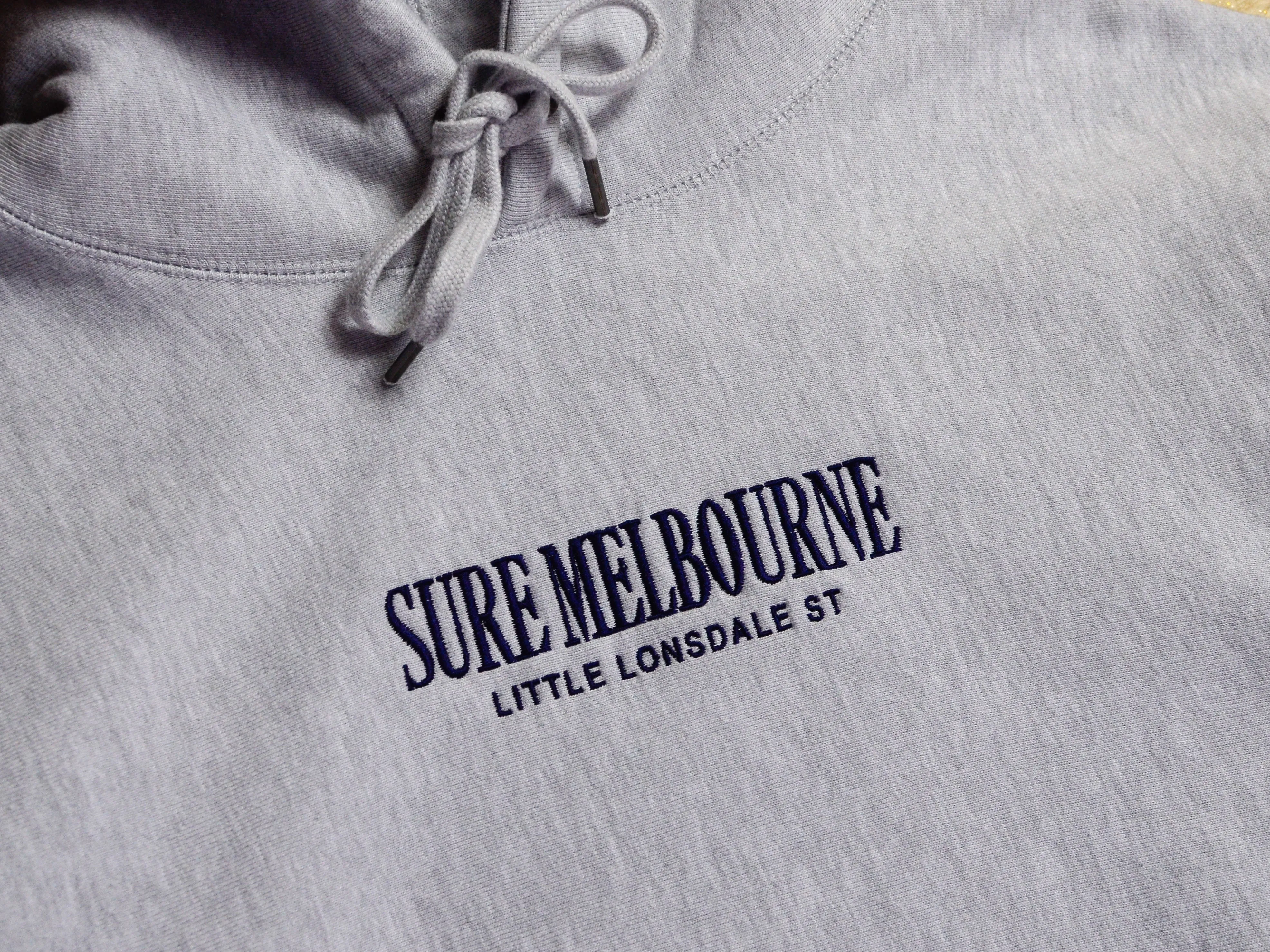 Little Lonsdale St. Embroidered Super Heavyweight Reverse Weave Hooded Fleece - Grey Marle / Navy