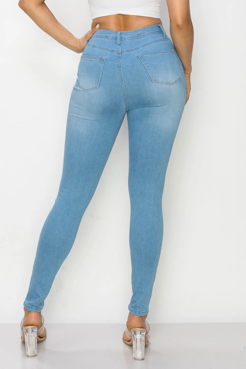 LO-126 OPEN PACK LIGHT BLUE HIGH WAISTED SKINNY DENIM JEANS