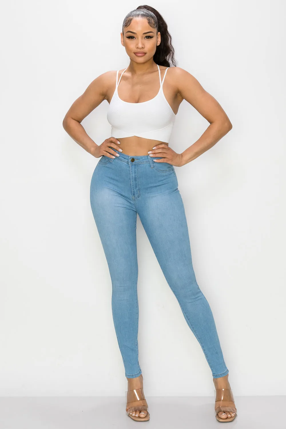 LO-126 OPEN PACK LIGHT BLUE HIGH WAISTED SKINNY DENIM JEANS