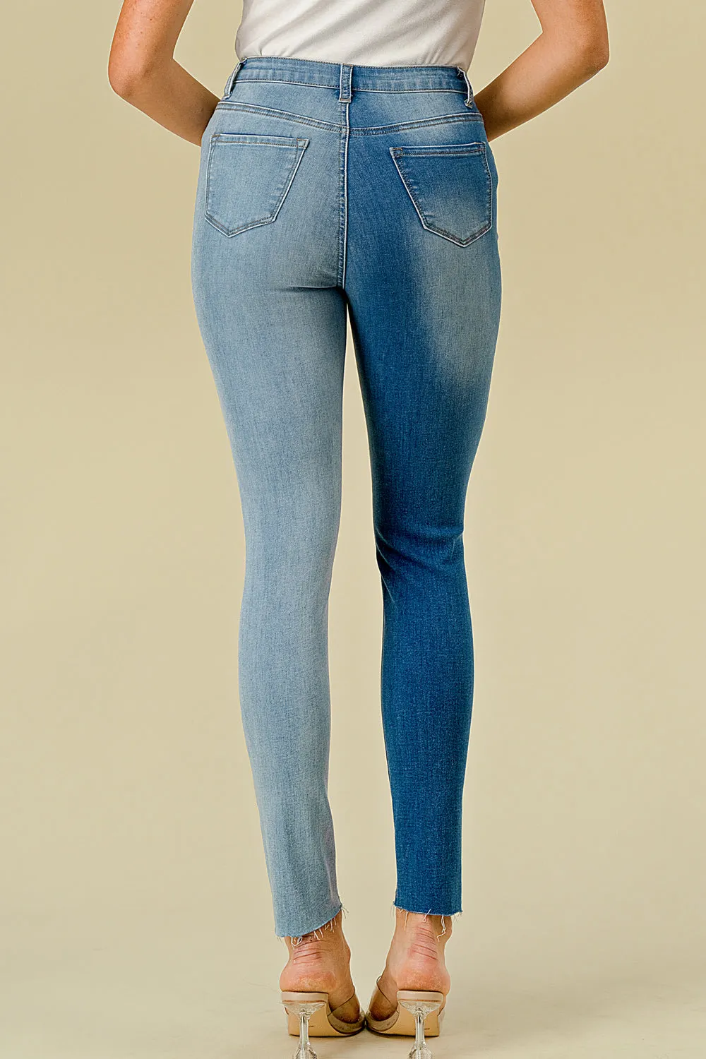 LO-213 HIGH WAISTED STRETCHY SKINNY TWO-TONE JEANS